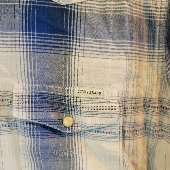 Lucky Brand Blue White Plaid Western Style Long Sleeve Pearl Snap Shirt - Picture 2 of 9